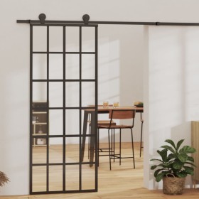 ESG glass and black aluminum sliding door 76x205 cm by vidaXL, Doors - Ref: Foro24-151020, Price: 149,99 €, Discount: %