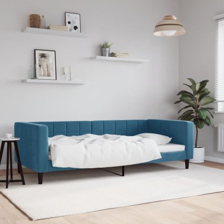 Blue velvet sofa bed 90x200 cm by vidaXL, Beds and slatted bases - Ref: Foro24-354007, Price: 232,99 €, Discount: %