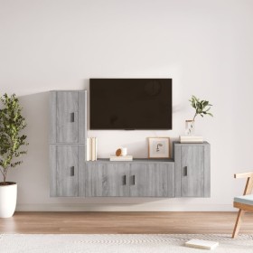 TV furniture set 4 pieces Sonoma gray plywood by vidaXL, TV Furniture - Ref: Foro24-3188604, Price: 165,89 €, Discount: %