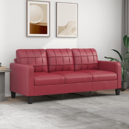 Sofá de 3 plazas de cuero sintético rojo vino 180 cm de vidaXL, Sofás - Ref: Foro24-359125, Precio: 332,51 €, Descuento: %