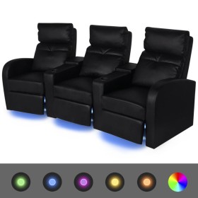 Sillón de 3 plazas con LED cuero sintético negro de vidaXL, Sofás - Ref: Foro24-243600, Precio: 955,43 €, Descuento: %