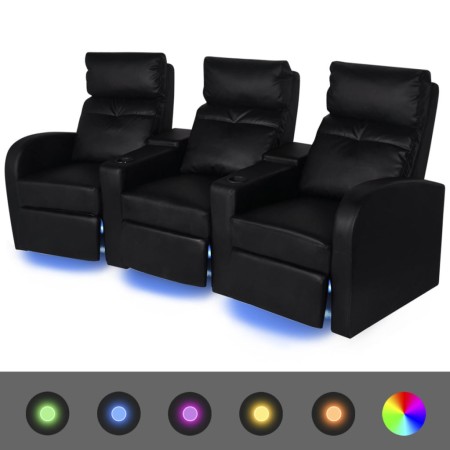 3-seater armchair with LED black synthetic leather by vidaXL, Sofas - Ref: Foro24-243600, Price: 955,43 €, Discount: %