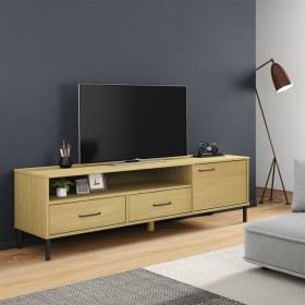 TV cabinet with metal legs OSLO solid pine wood brown by vidaXL, TV Furniture - Ref: Foro24-351027, Price: 87,99 €, Discount: %