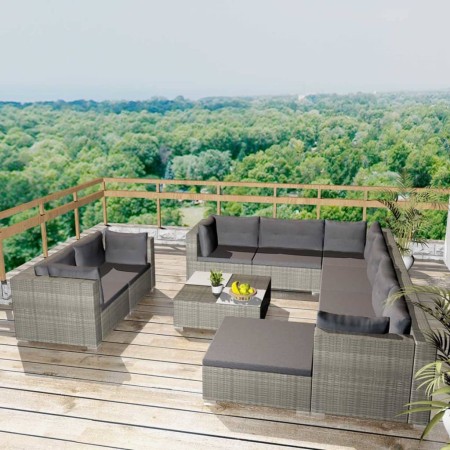 10-teiliges Gartenmöbel-Set und Kissen synthetisches Rattangrau von vidaXL, Gartensets - Ref: Foro24-42736, Preis: 955,99 €, ...