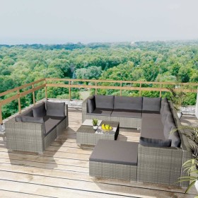 Set de muebles de jardín 10 pzas y cojines ratán sintético gris de vidaXL, Conjuntos de jardín - Ref: Foro24-42736, Precio: 9...