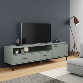 TV-Möbel mit Metallbeinen OSLO massives Kiefernholz grau von vidaXL, TV-Möbel - Ref: Foro24-351028, Preis: 107,30 €, Rabatt: %