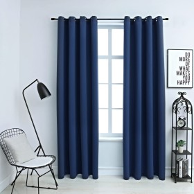 Cortinas opacas con anillas de metal 2 uds azul 140x245 cm de vidaXL, Cortinas y visillos - Ref: Foro24-134452, Precio: 32,84...