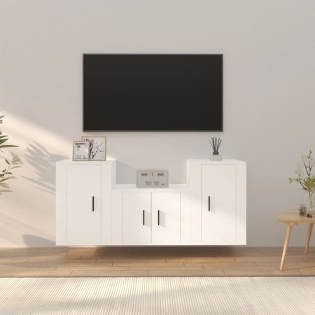 Set de muebles de TV 3 piezas madera contrachapada blanco