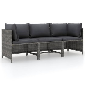 3-Sitzer-Gartensofa mit grauen synthetischen Rattankissen von vidaXL, Modulare Sofas für den Außenbereich - Ref: Foro24-31349...