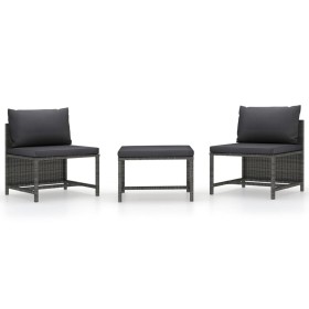 Set aus 3-teiligen Gartensofas und Kissen, synthetisches Rattangrau von vidaXL, Modulare Sofas für den Außenbereich - Ref: Fo...