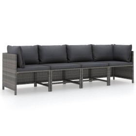 4-seater garden sofa with gray synthetic rattan cushions by vidaXL, Modular outdoor sofas - Ref: Foro24-313501, Price: 187,71...