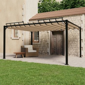 Cenador con techo de lamas tela taupé y aluminio 3x4 m de vidaXL, Carpas y cenadores - Ref: Foro24-313928, Precio: 744,56 €, ...