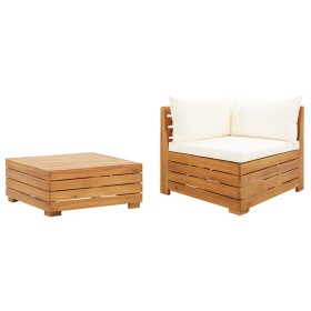 2-teiliges Gartenmöbel mit Kissen aus massivem Akazienholz von vidaXL, Modulare Sofas für den Außenbereich - Ref: Foro24-3160...