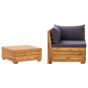 2-teiliges Gartenmöbel mit Kissen aus massivem Akazienholz von vidaXL, Modulare Sofas für den Außenbereich - Ref: Foro24-3160...