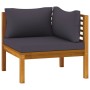 Ecksofa mit 2 dunkelgrauen Kissen aus massivem Akazienholz von vidaXL, Modulare Sofas für den Außenbereich - Ref: Foro24-3162...