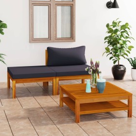 3-piece garden furniture with dark gray acacia wood cushions by vidaXL, Modular outdoor sofas - Ref: Foro24-316280, Price: 26...