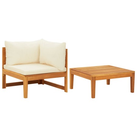 Set muebles de jardín 2 pzas cojines crema madera de acacia de vidaXL, Sofás modulares de exterior - Ref: Foro24-316316, Prec...