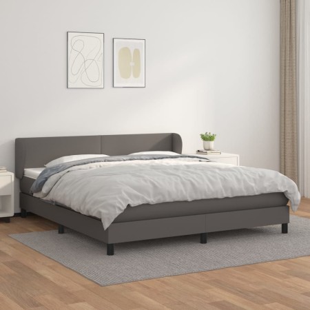 Box spring bed with gray synthetic leather mattress 160x200 cm by vidaXL, Beds and slatted bases - Ref: Foro24-3127203, Price...