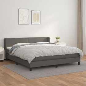 Box spring bed with gray synthetic leather mattress 160x200 cm by vidaXL, Beds and slatted bases - Ref: Foro24-3130671, Price...