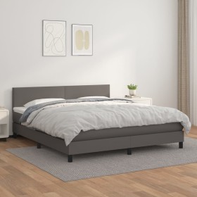 Cama box spring con colchón cuero sintético gris 160x200 cm de vidaXL, Camas y somieres - Ref: Foro24-3141015, Precio: 478,43...