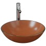 Lavabo grifo tapón pulsador cristal templado marrón de vidaXL, Lavabos - Ref: Foro24-3098454, Precio: 92,31 €, Descuento: %