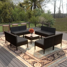 Garden furniture set 9 pieces with black synthetic rattan cushions by vidaXL, Garden sets - Ref: Foro24-3094317, Price: 546,9...