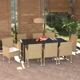 Set de muebles jardín 9 pzas con cojines ratán sintético beige de vidaXL, Conjuntos de jardín - Ref: Foro24-3094990, Precio: ...