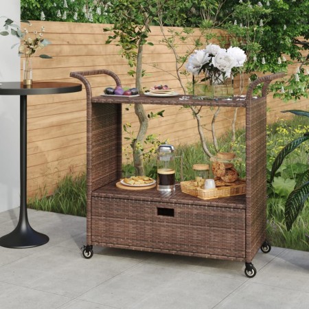 Bar cart with drawer brown synthetic rattan 100x45x97 cm