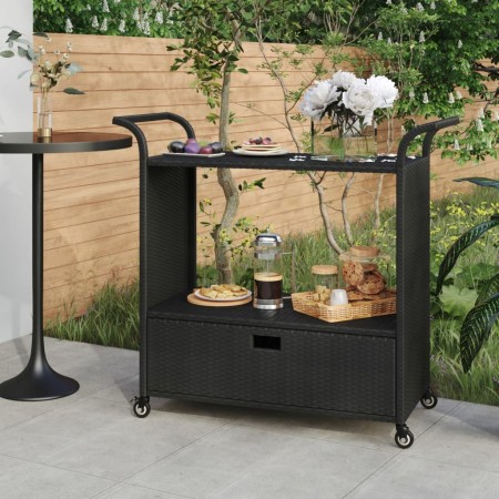 Carrito de bar con cajón ratán sintético negro 100x45x97 cm de vidaXL, Carros de cocina y comedor - Ref: Foro24-316663, Preci...