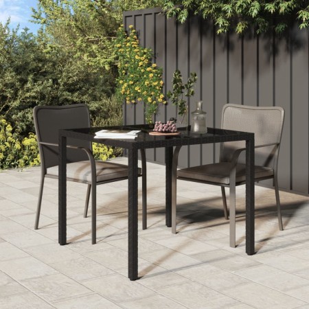 Gartentisch aus gehärtetem Glas und synthetischem Rattan, 90 x 90 x 75 cm, schwarz von vidaXL, Gartentische - Ref: Foro24-316...