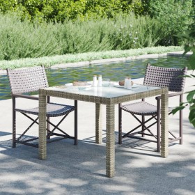 Garden table with tempered glass and synthetic rattan, 90x90x75 cm, gray. by vidaXL, Garden tables - Ref: Foro24-316700, Pric...