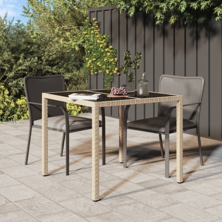 Gartentisch aus gehärtetem Glas und synthetischem Rattan, 90 x 90 x 75 cm, grau