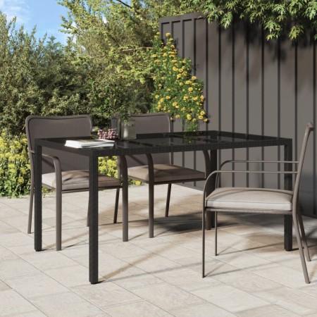 Gartentisch aus gehärtetem Glas und synthetischem Rattan, 150 x 90 x 75 cm, schwarz von vidaXL, Gartentische - Ref: Foro24-31...