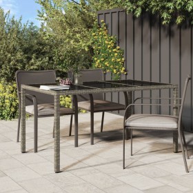 Gartentisch aus gehärtetem Glas und synthetischem Rattan, 150 x 90 x 75 cm, grau von vidaXL, Gartentische - Ref: Foro24-31670...