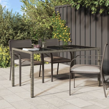 Garden table tempered glass synthetic rattan 150x90x75 cm gray by vidaXL, Garden tables - Ref: Foro24-316708, Price: 98,84 €,...