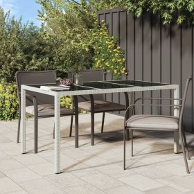 Garden table with tempered glass and synthetic rattan, 150x90x75 cm, white. by vidaXL, Garden tables - Ref: Foro24-316709, Pr...