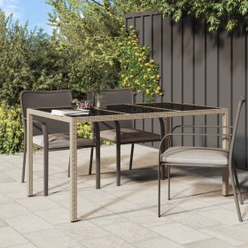 Garden table tempered glass synthetic rattan 150x90x75 cm beige by vidaXL, Garden tables - Ref: Foro24-316710, Price: 87,00 €...