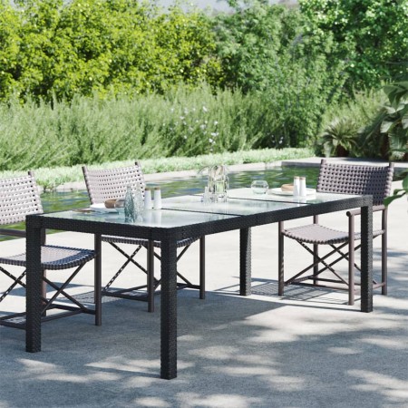 Black synthetic rattan tempered glass garden table 190x90x75 cm by vidaXL, Garden tables - Ref: Foro24-316712, Price: 159,99 ...