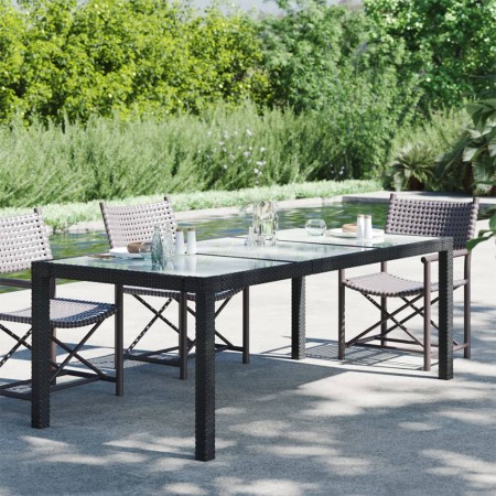 Black synthetic rattan tempered glass garden table 190x90x75 cm