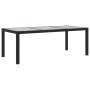 Black synthetic rattan tempered glass garden table 190x90x75 cm