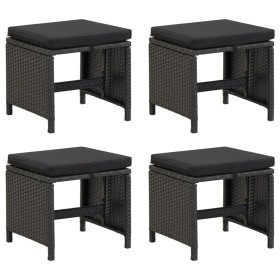 4 Stück Gartenhocker und Kissen synthetisches Rattan schwarz von vidaXL, Gartenstühle - Ref: Foro24-316749, Preis: 128,99 €, ...