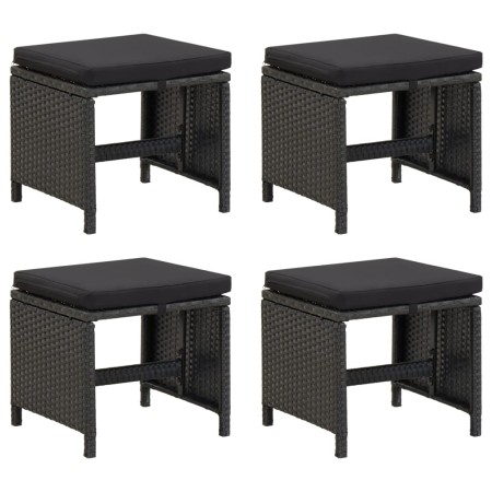 4 Stück Gartenhocker und Kissen synthetisches Rattan schwarz von vidaXL, Gartenstühle - Ref: Foro24-316749, Preis: 128,88 €, ...