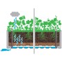 Blumenbeet mit Gitter und grauem automatischem Bewässerungssystem