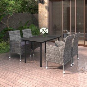 Set comedor de jardín 5 pzas y cojines ratán sintético y vidrio de vidaXL, Conjuntos de jardín - Ref: Foro24-3099693, Precio:...