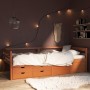Honey brown pine wood bed with drawers and wardrobe 90x200 cm