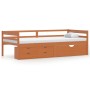 Honey brown pine wood bed with drawers and wardrobe 90x200 cm