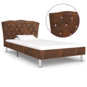 Brown artificial suede leather bed frame 90x200 cm by vidaXL, Beds and slatted bases - Ref: Foro24-280542, Price: 145,90 €, D...