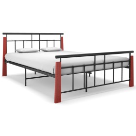 Estructura de cama metal y madera maciza de roble 140x200 cm de vidaXL, Camas y somieres - Ref: Foro24-324893, Precio: 147,99...