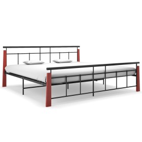 Estructura de cama metal y madera maciza de roble 200x200 cm de vidaXL, Camas y somieres - Ref: Foro24-324896, Precio: 179,99...