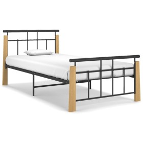 Estructura de cama metal y madera maciza de roble 90x200 cm de vidaXL, Camas y somieres - Ref: Foro24-324897, Precio: 84,99 €...